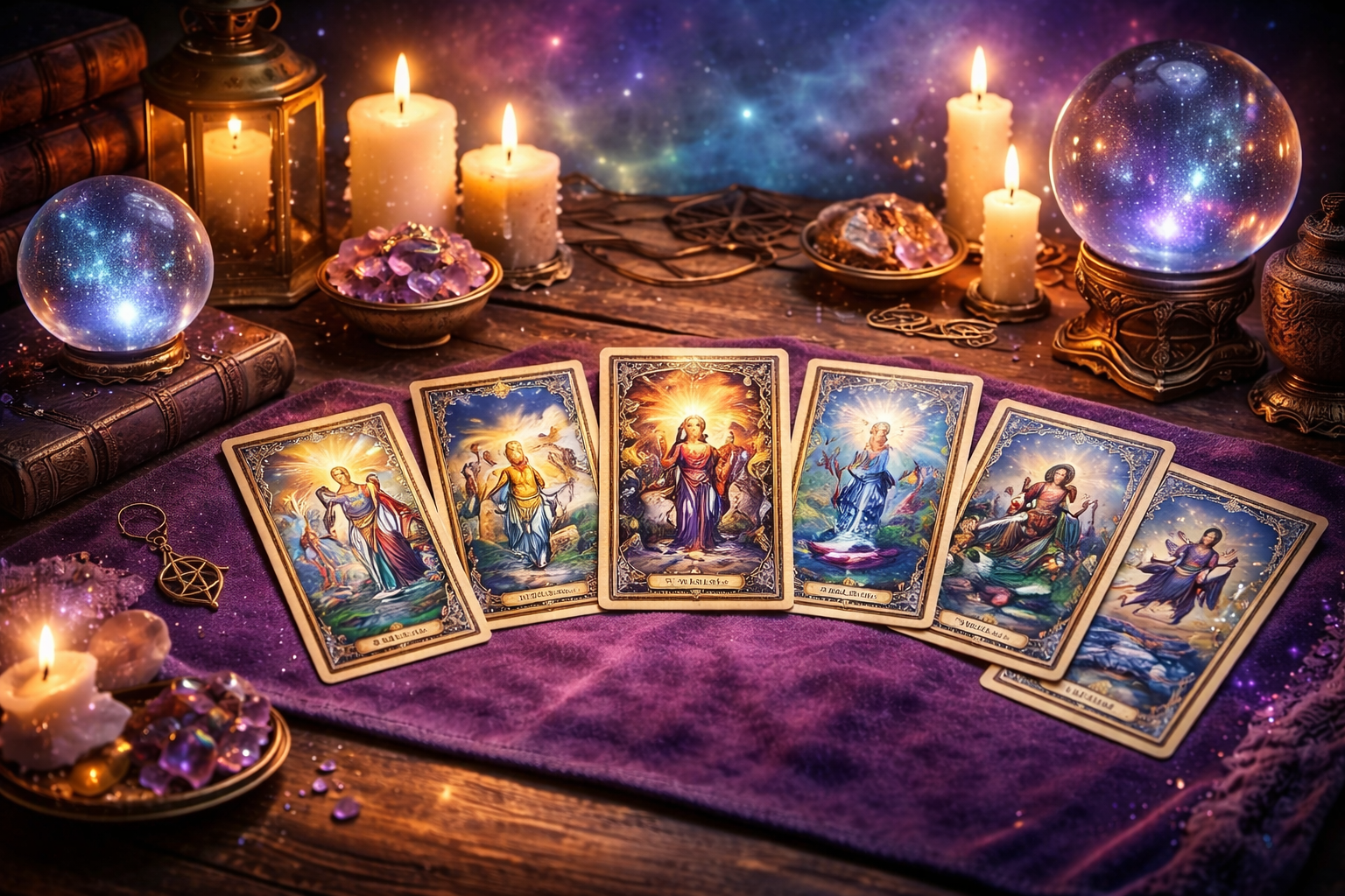 lettura dei tarocchi professionale con carte su tavolo esoterico